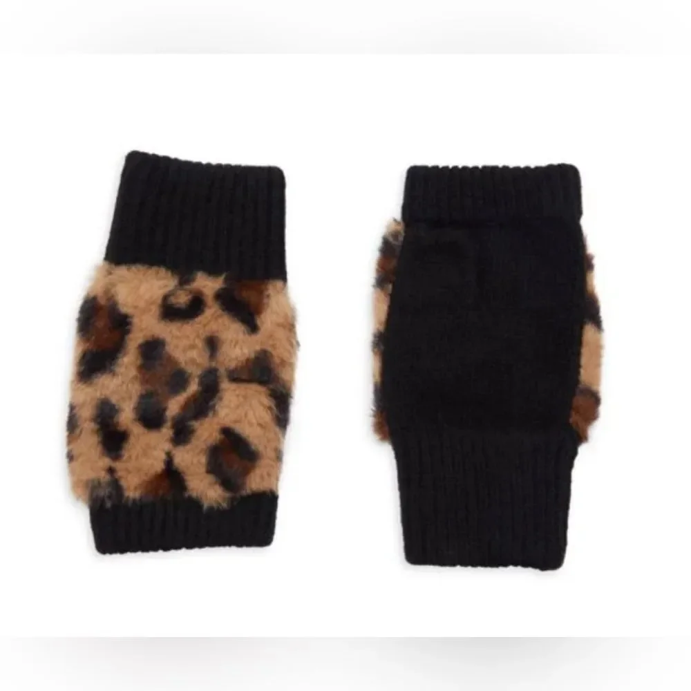 NEW! Adrienne Landau Faux Fur Fingerless Gloves *Black Leopard*